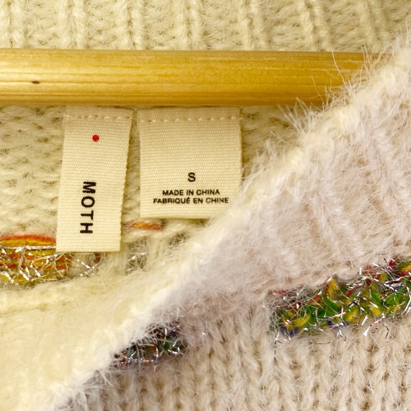 NWT Anthropologie MOTH Cream Knit Sweater w/ Metallic Sparkly Weave. Small - Picture 5 of 11